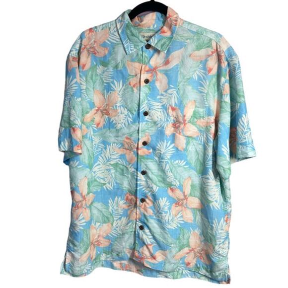 Caribbean Mens Button Front Hawaiian Guayabera Tropical Shirt Summer Beach Large - Picture 1 of 5